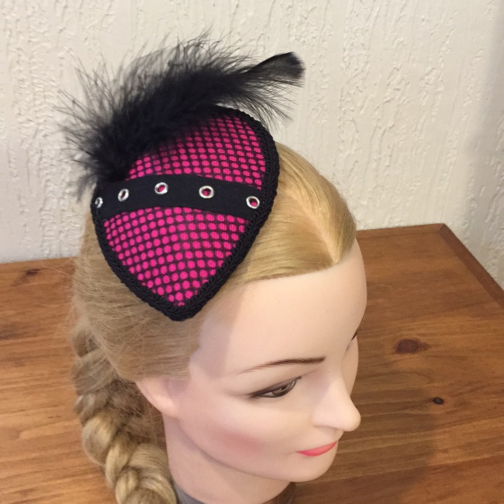 Pink and black fishnet Fascinator